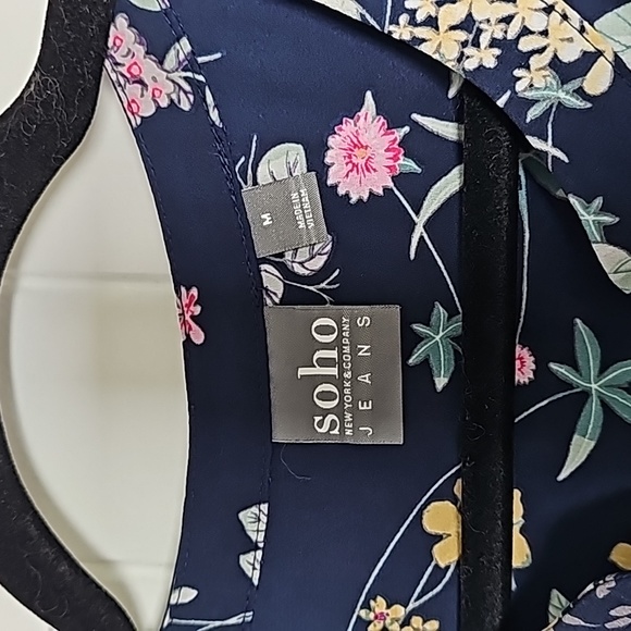 Vintage NY&Co M Soho blouse navy blue/floral button down tank blouse - Picture 2 of 9